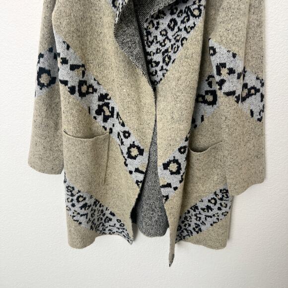 [BCBG Maxsport] Oversized Open Front Chunky Knit Draped Leopard Cardigan Small S - Picture 9 of 12